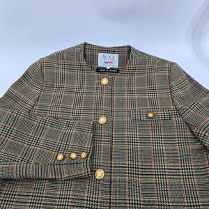 Avoca Collection Blazer Womens Glen Plaid Wool Collarless Ireland Brown Green M